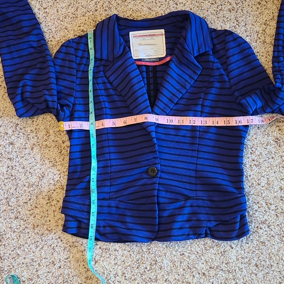 Cartonnier for Anthro, knit striped black & blue tailored, fitted blazer - Picture 12 of 16